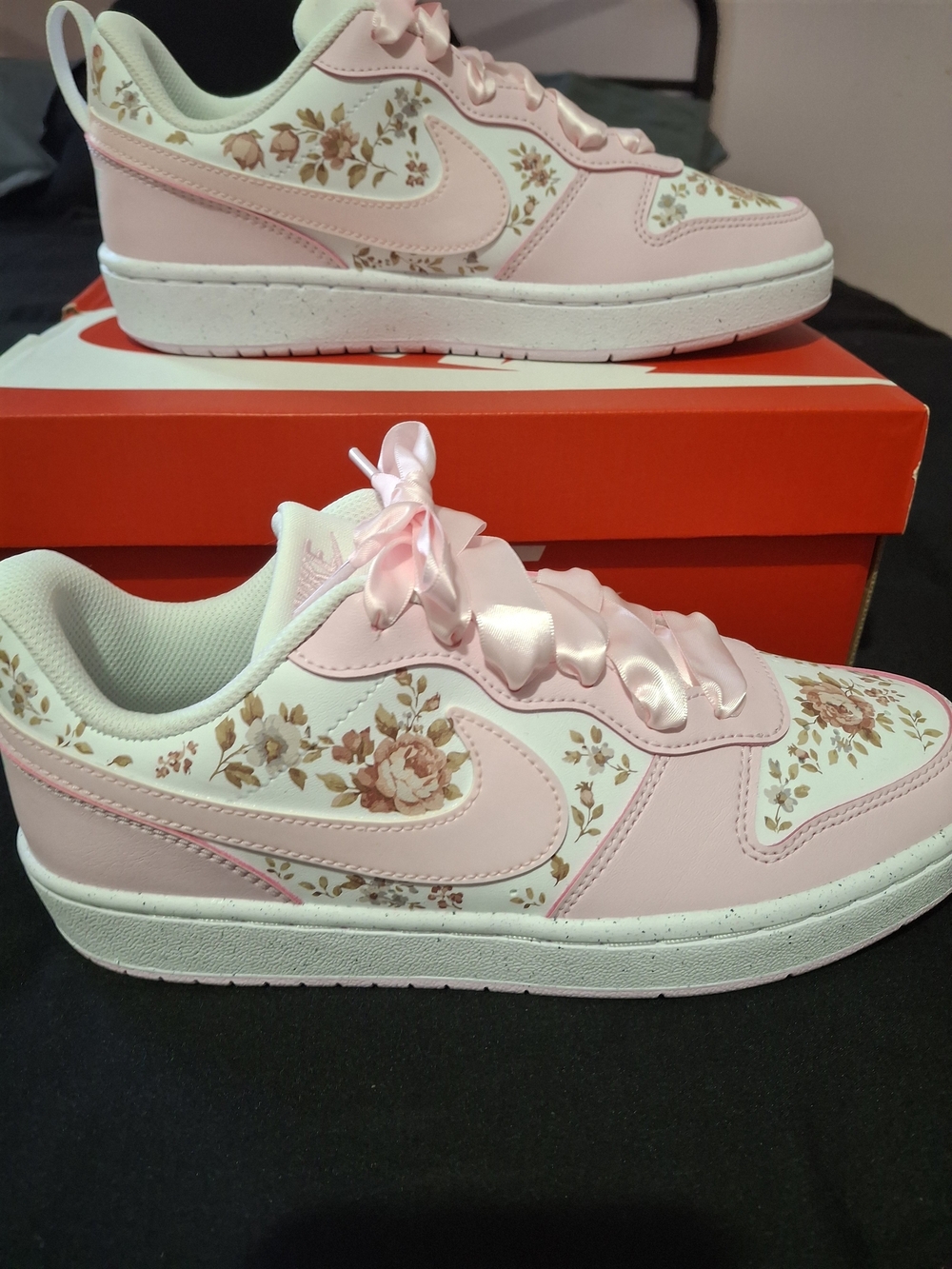 Nike Kids Pink White Floral Sneakers Custom Limited Edition
